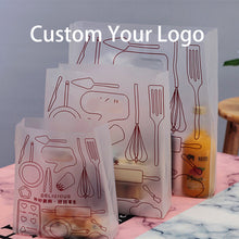 Load image into Gallery viewer, custom frosted bread tote with die cut plastic bags
