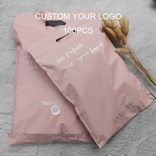 Load image into Gallery viewer, custom rose gold logo print peach shipping clothing poly mailer bag
