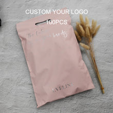 Load image into Gallery viewer, custom rose gold logo print peach shipping clothing poly mailer bag
