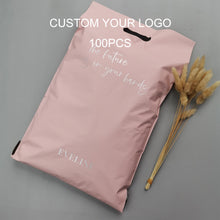 Load image into Gallery viewer, custom rose gold logo print peach shipping clothing poly mailer bag
